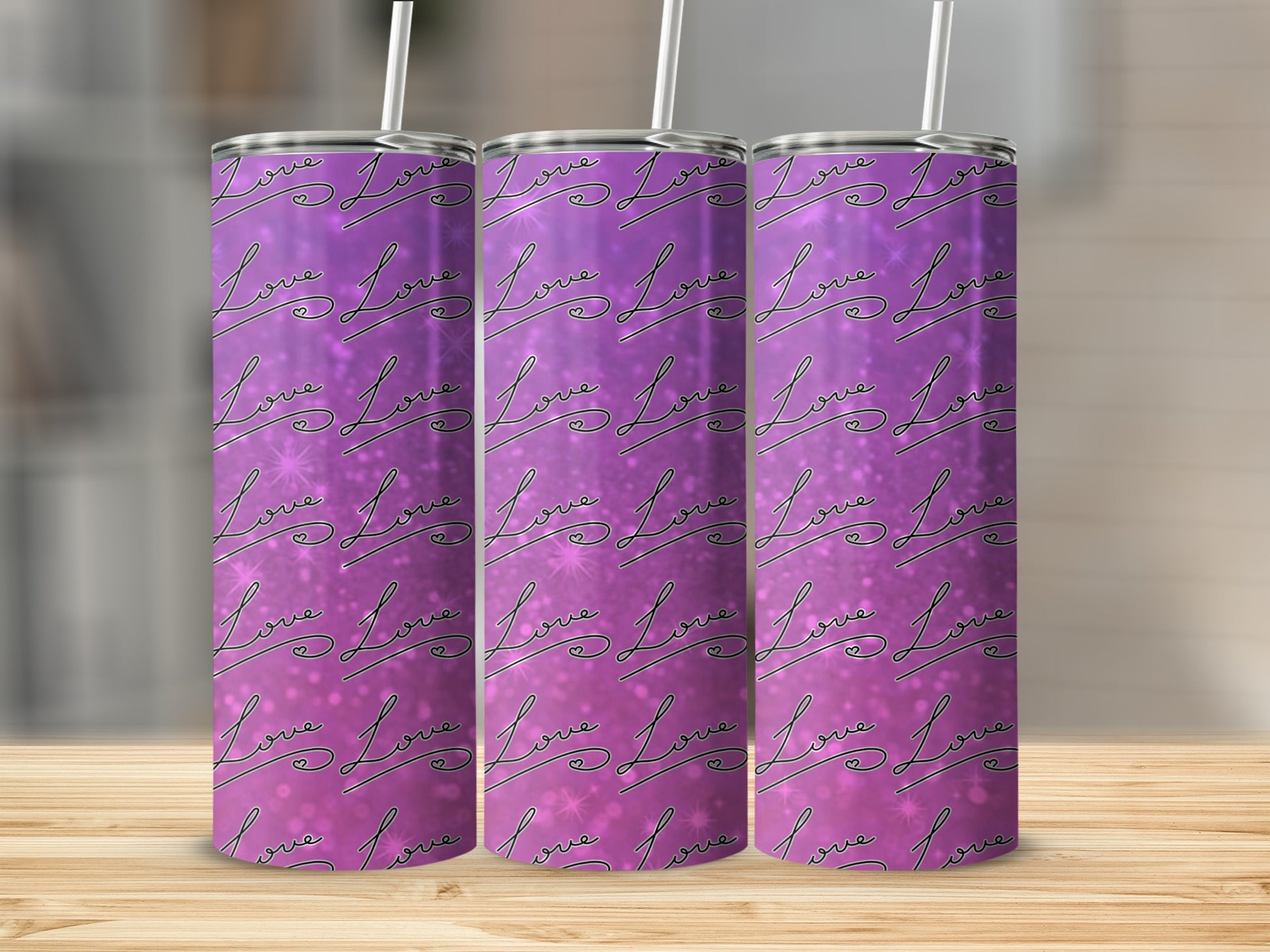 Purple Gradient Pattern with Love Inscription Tumbler