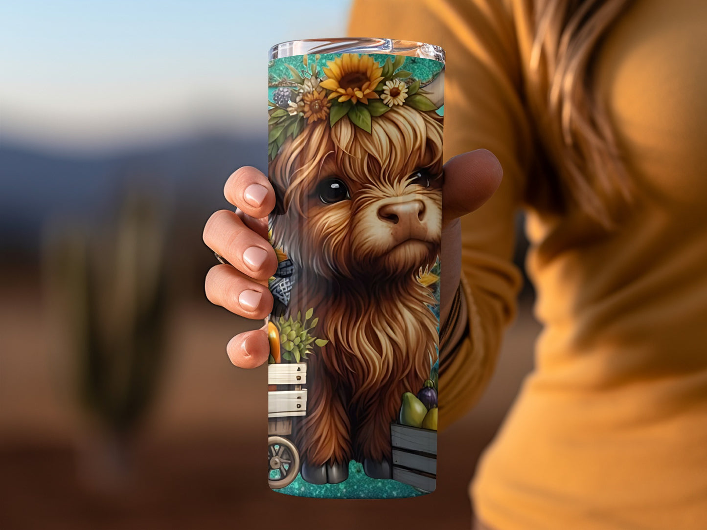 Adorable Highland Cow with Sunflowers Tumbler Product