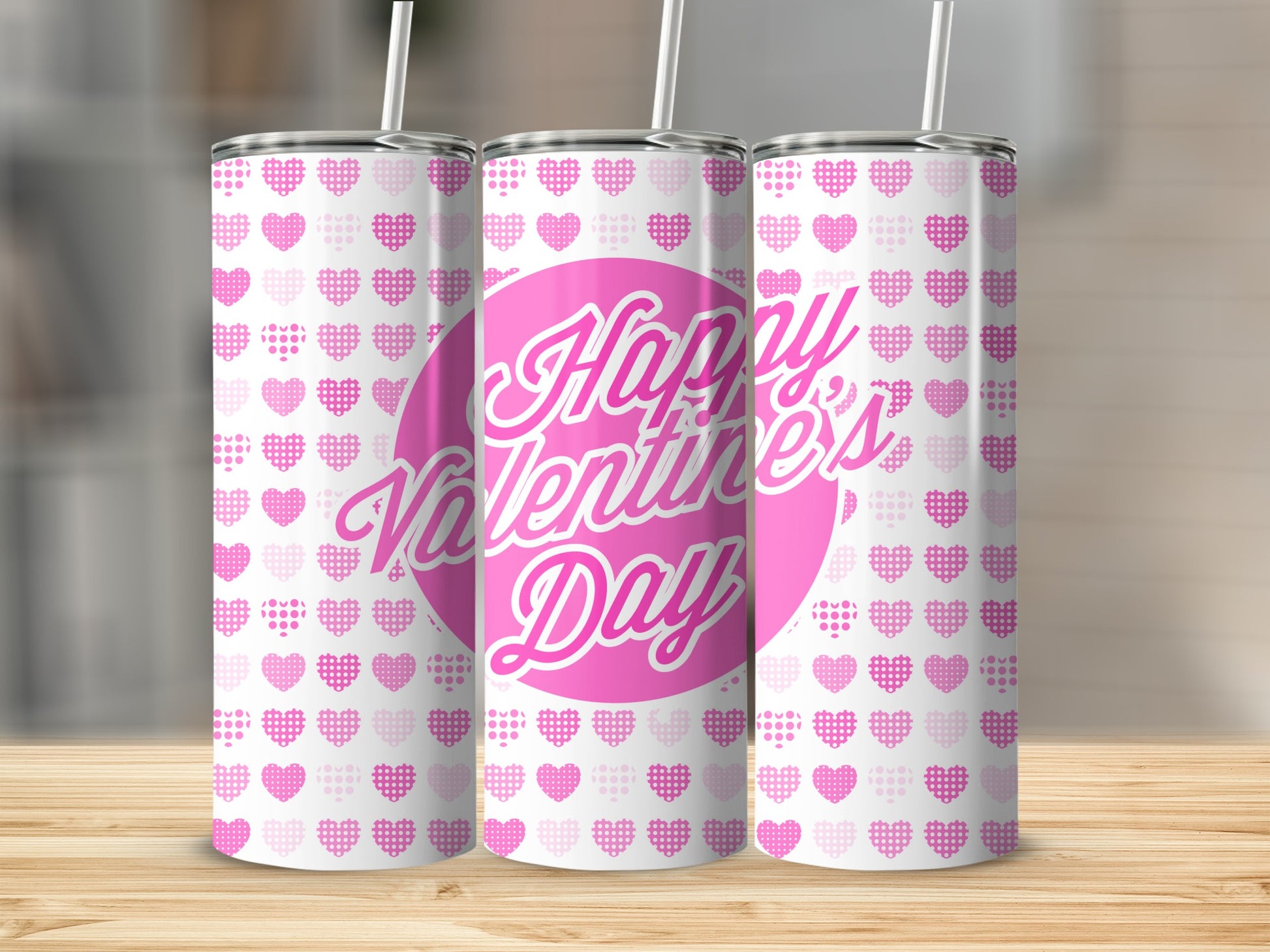 Happy Valentine's Day Pink Hearts Pattern Tumbler