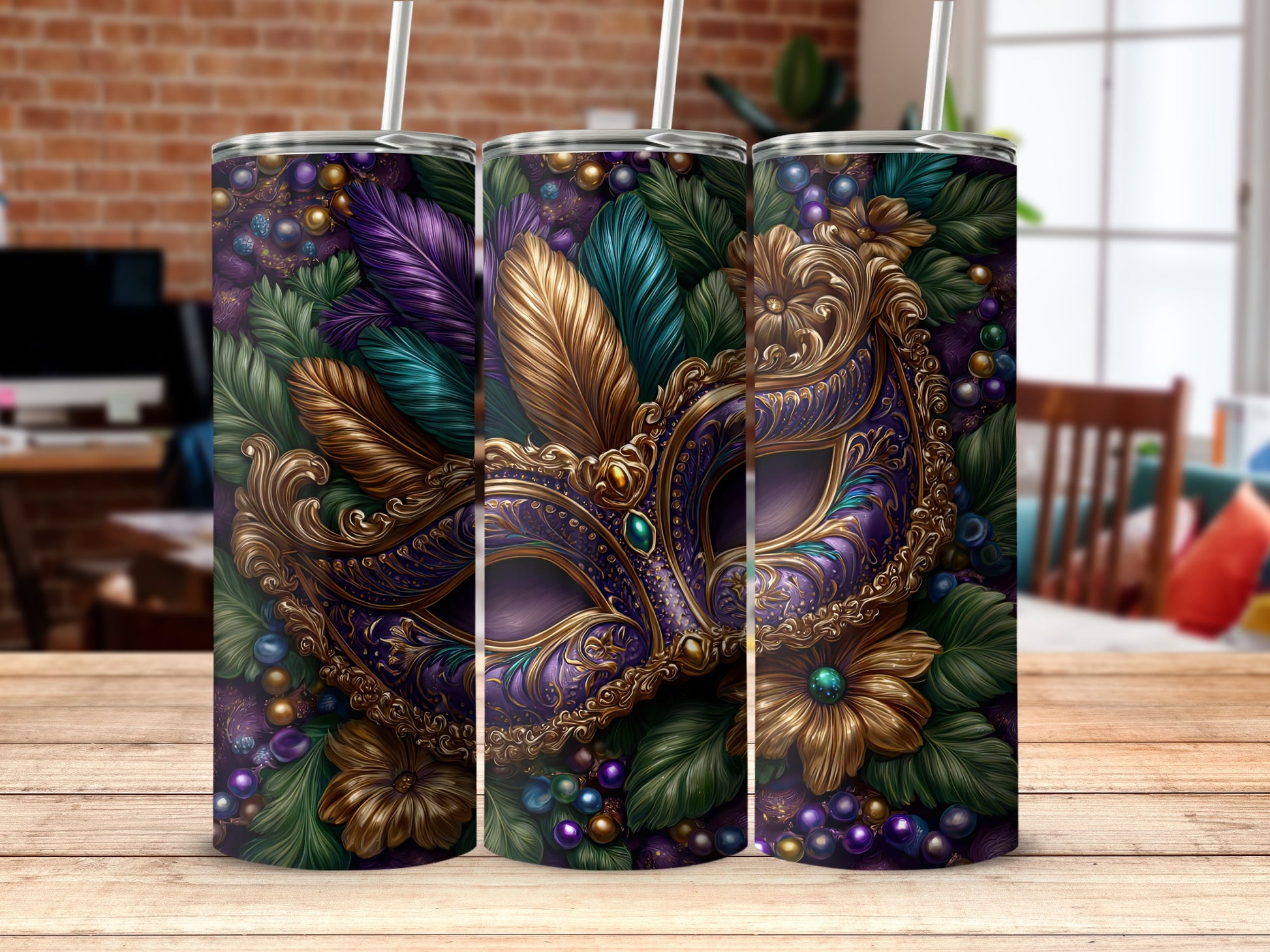 Colorful Carnival Mask Stainless Steel Tumbler Cup