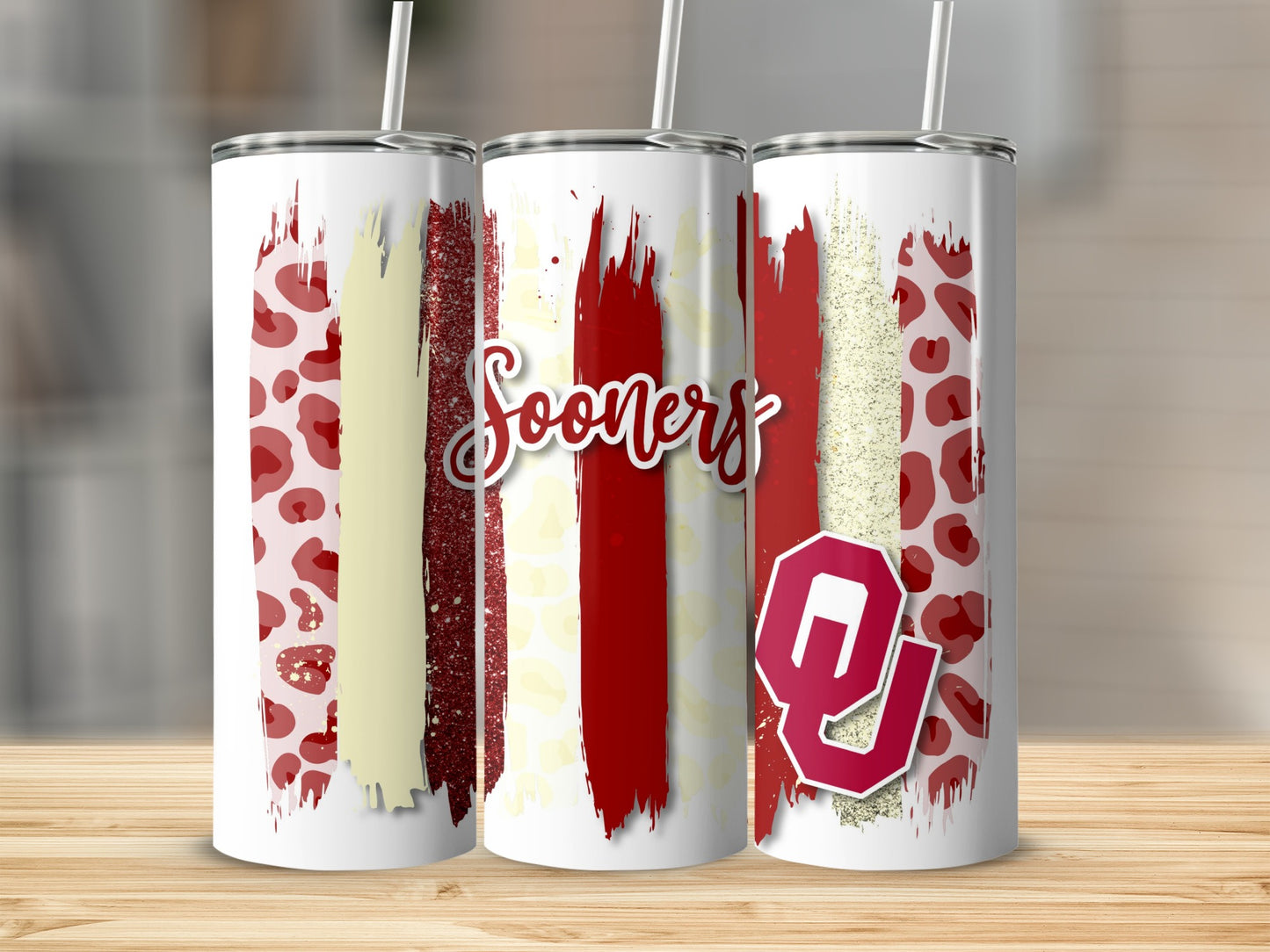 Oklahoma Sooners Brush Strokes Digital Design Tumblers