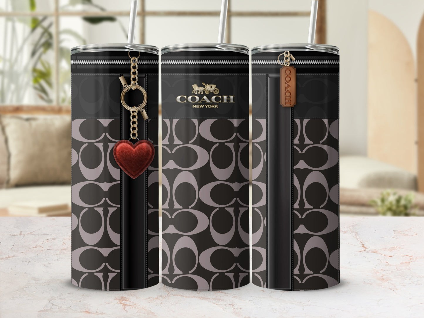 Stylish Designer Tumbler with Heart Charm and Logo Design