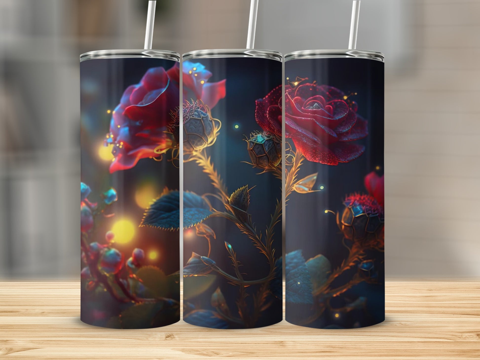 Enchanting Floral Night Scene Insulated Tumbler Cup