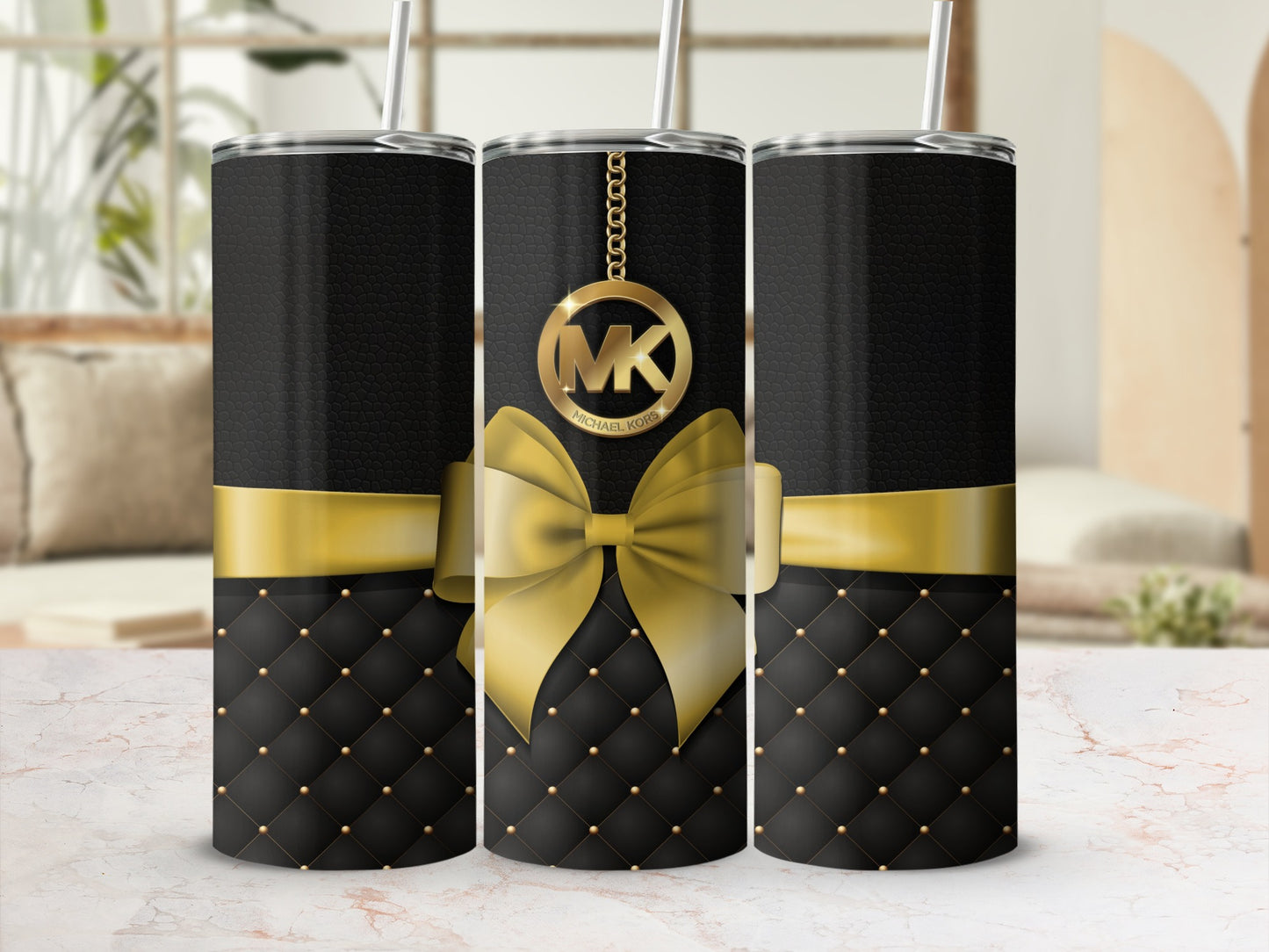 Chic Black and Gold Bow Design Insulated Tumbler