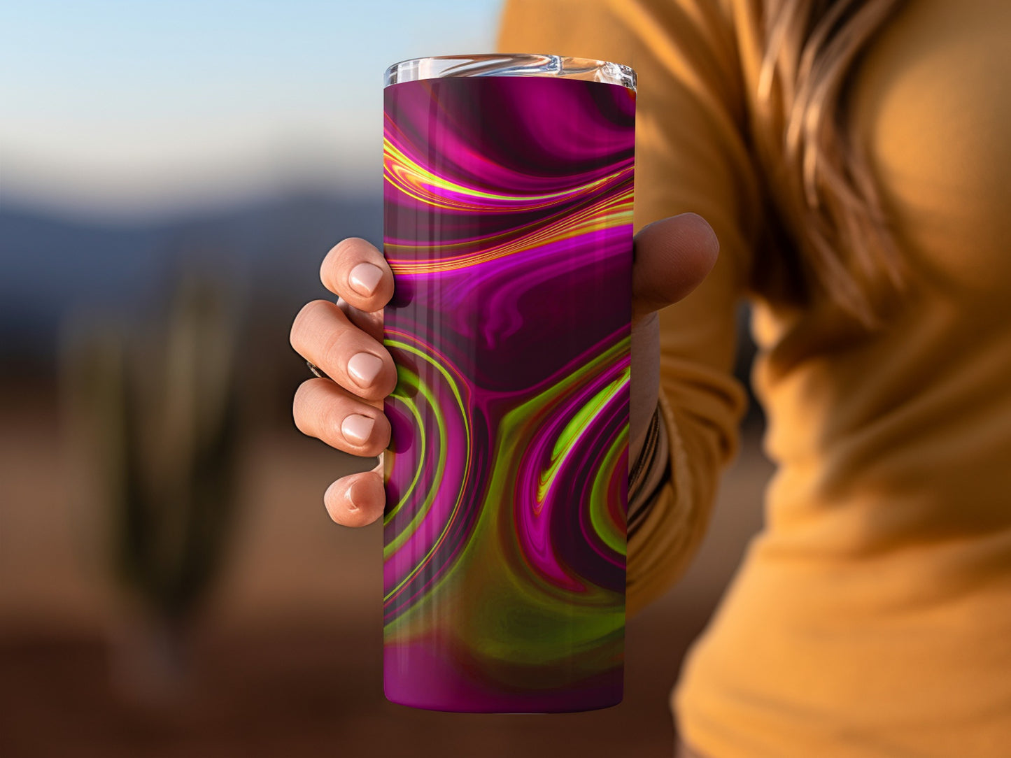 Magenta with Yellow Swirls Design Unique Drink Tumblers