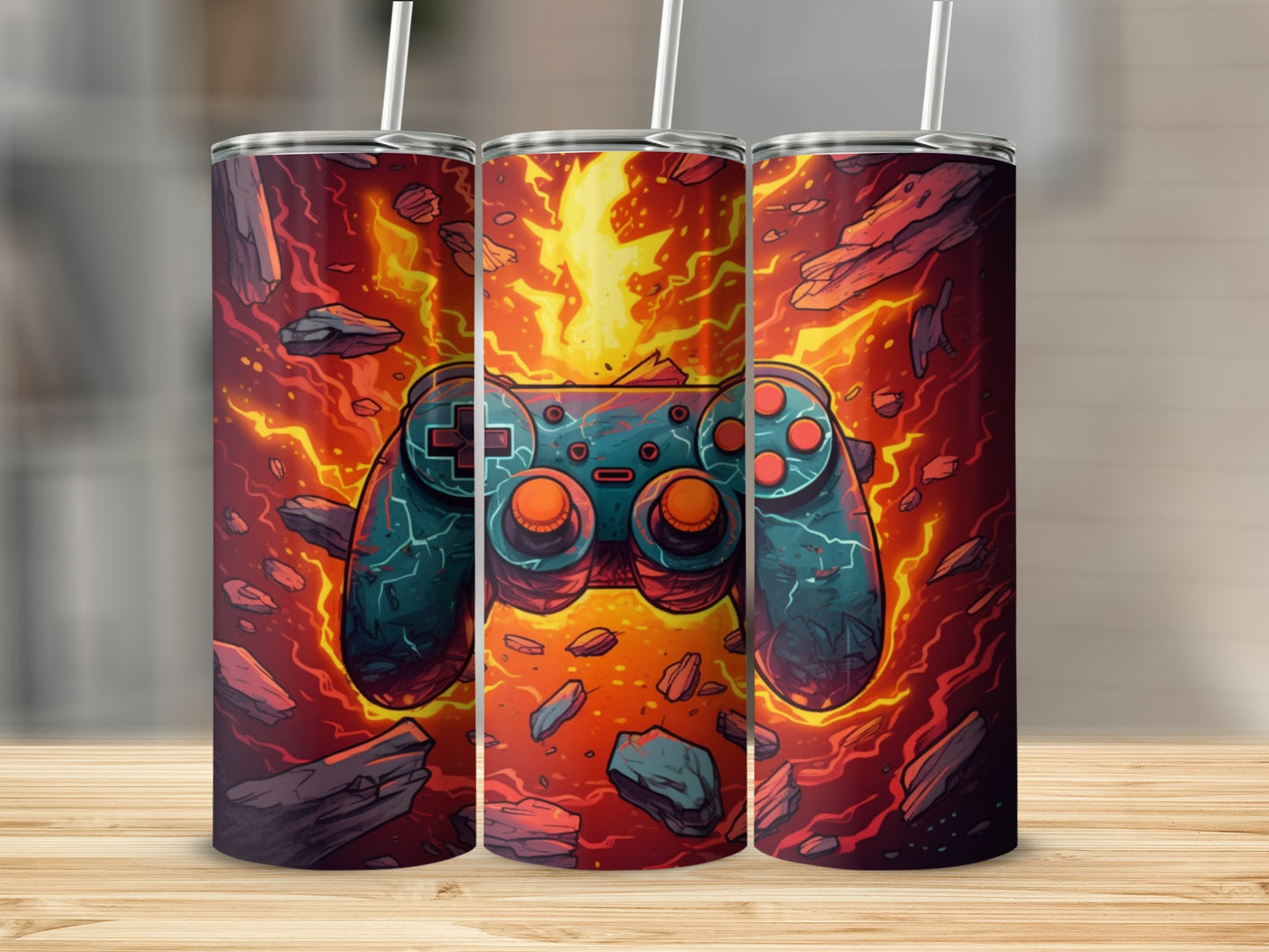 Fiery Gaming Controller Art Tumbler