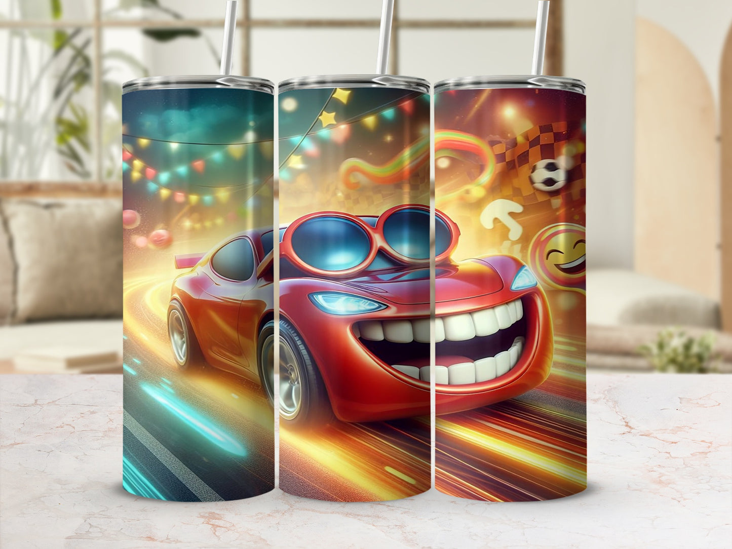 Colorful Animated Sports Car Design Tumbler Product