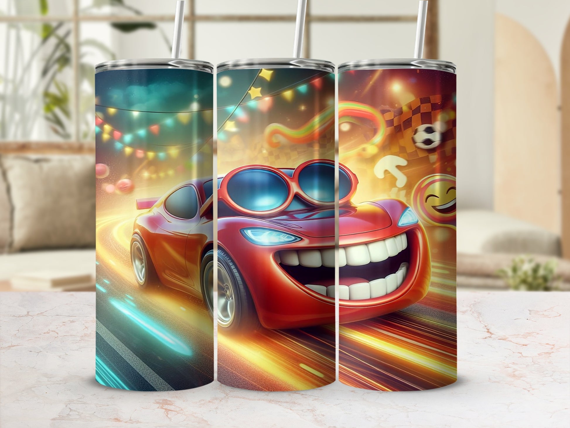 Colorful Animated Sports Car Design Tumbler Product