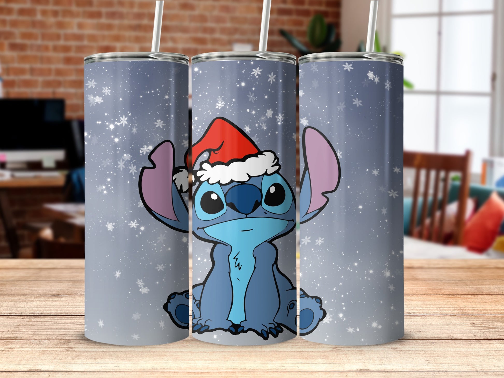 Festive Blue Cartoon Character Holiday Tumbler