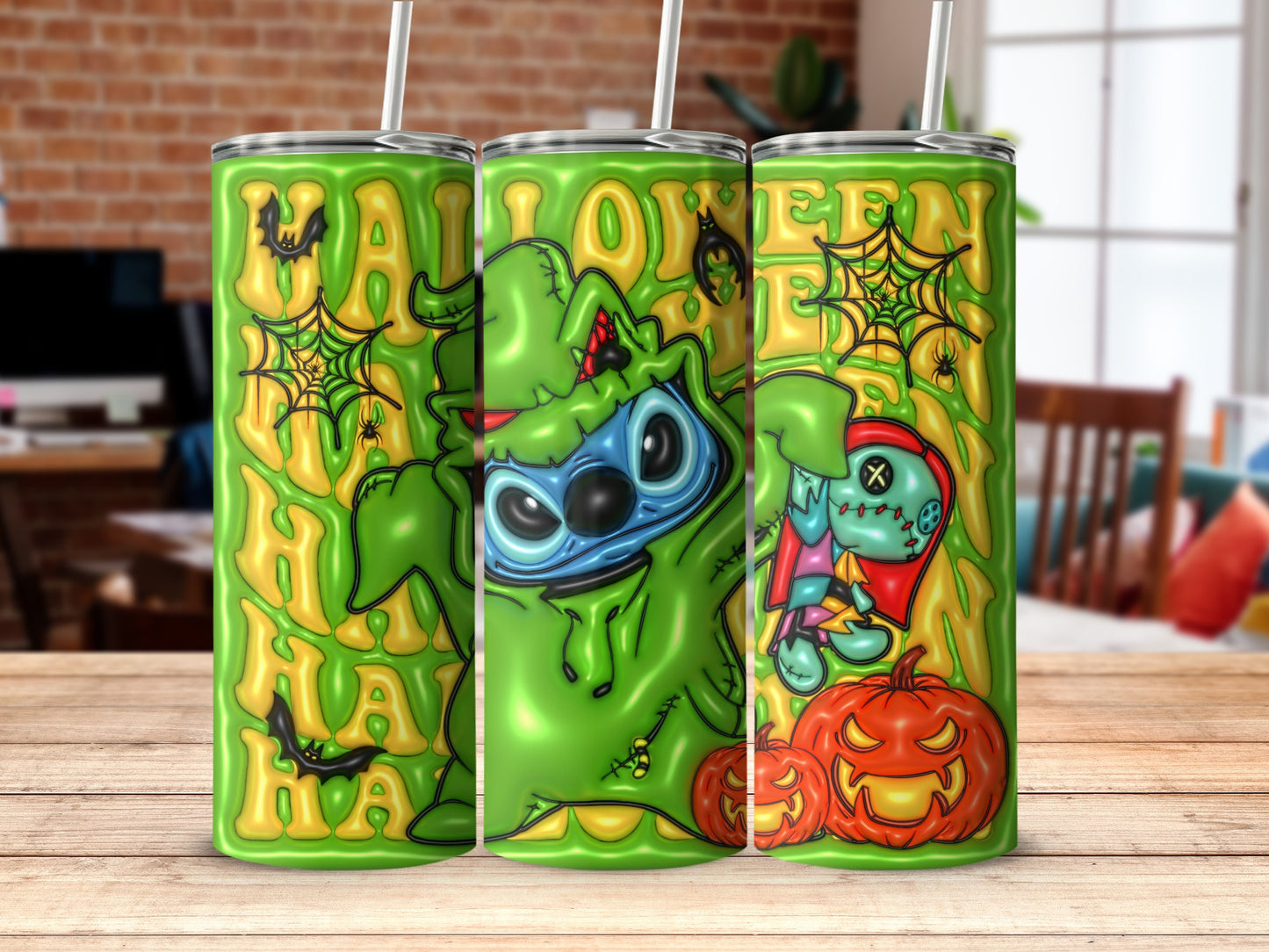 Halloween Tumbler with Spooky Monsters and Pumpkins