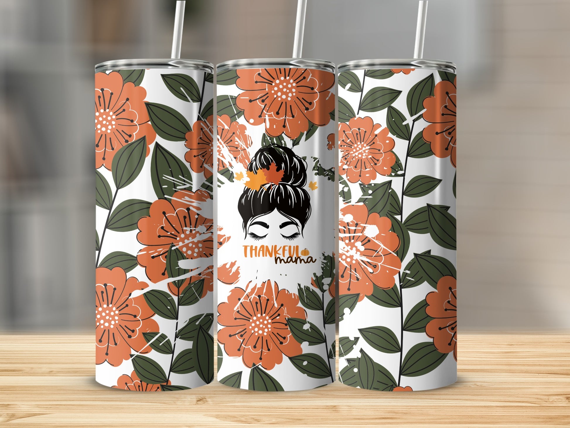 Thankful Mama with Floral Design Tumbler Cup Product