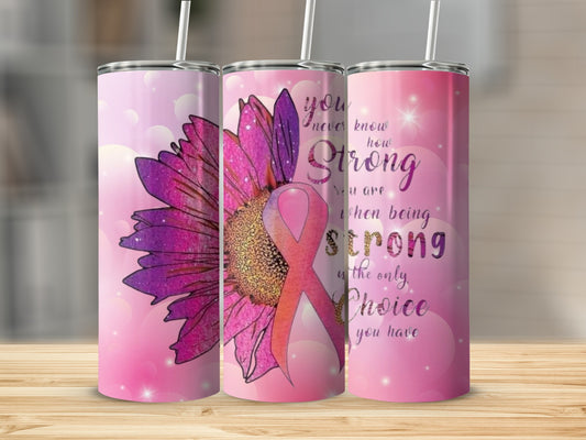 Inspirational Pink Flower and Ribbon Tumbler Design