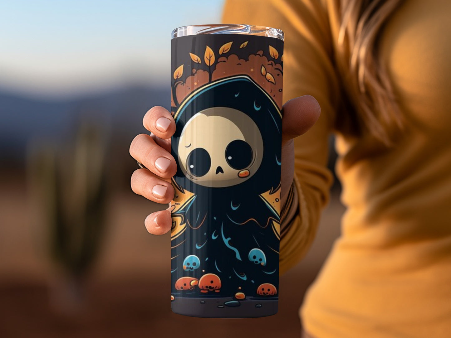 Cute Grim Reaper Autumn Leaves Design Tumbler