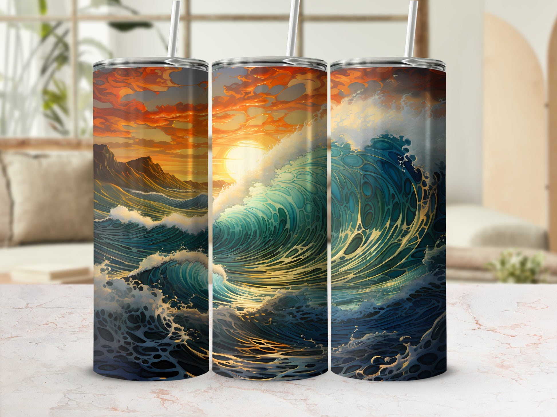 Dynamic Ocean Wave Sunset Art Style Tumbler Product Type
