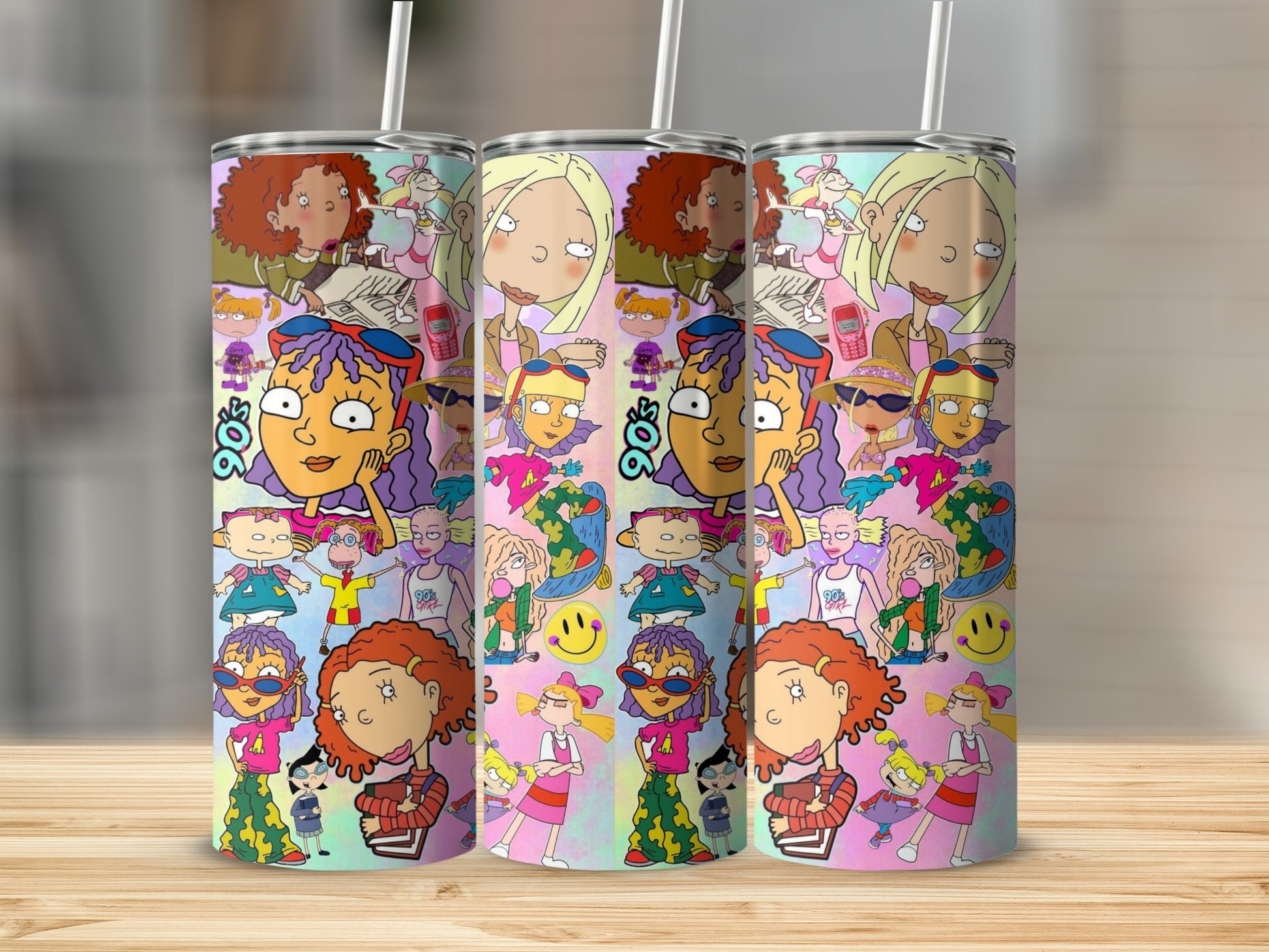 Colorful 90s Cartoon Characters Tumbler Cup