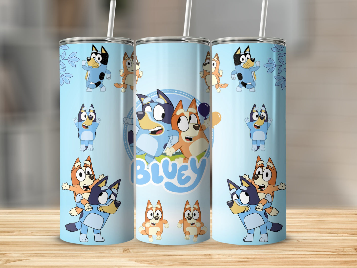 Bluey Cartoon Character Tall Tumbler with Straw Cup