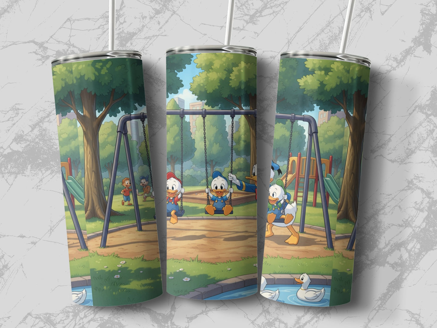 Playful Ducks Characters in Park Scene Tumbler