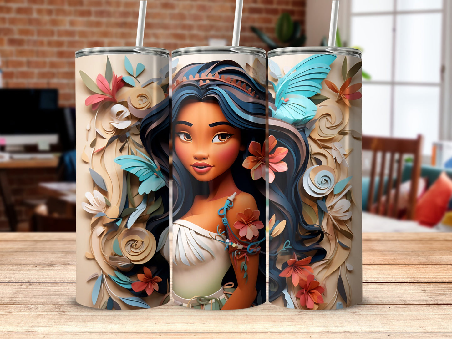 Tropical Vibes Tumbler with Floral and Butterfly Design