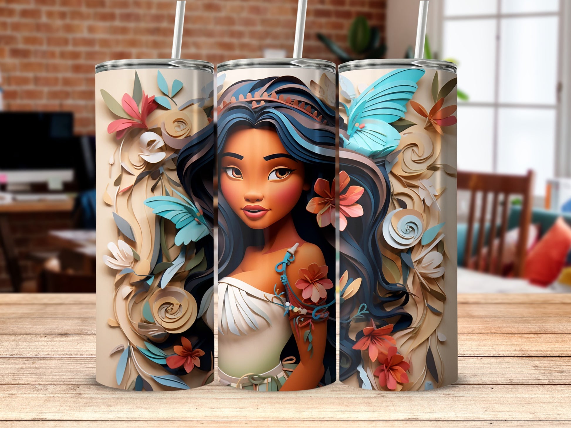 Tropical Vibes Tumbler with Floral and Butterfly Design