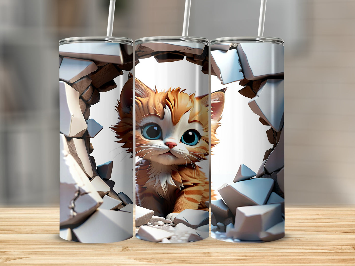 Cute Kitten Peeking Through Hole Stainless Steel Tumbler