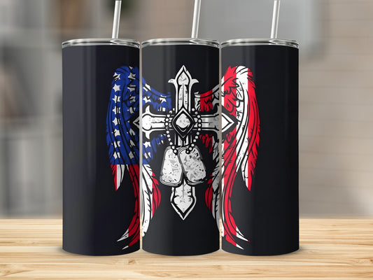 Patriotic Winged Cross with Dog Tags Tumbler Cup