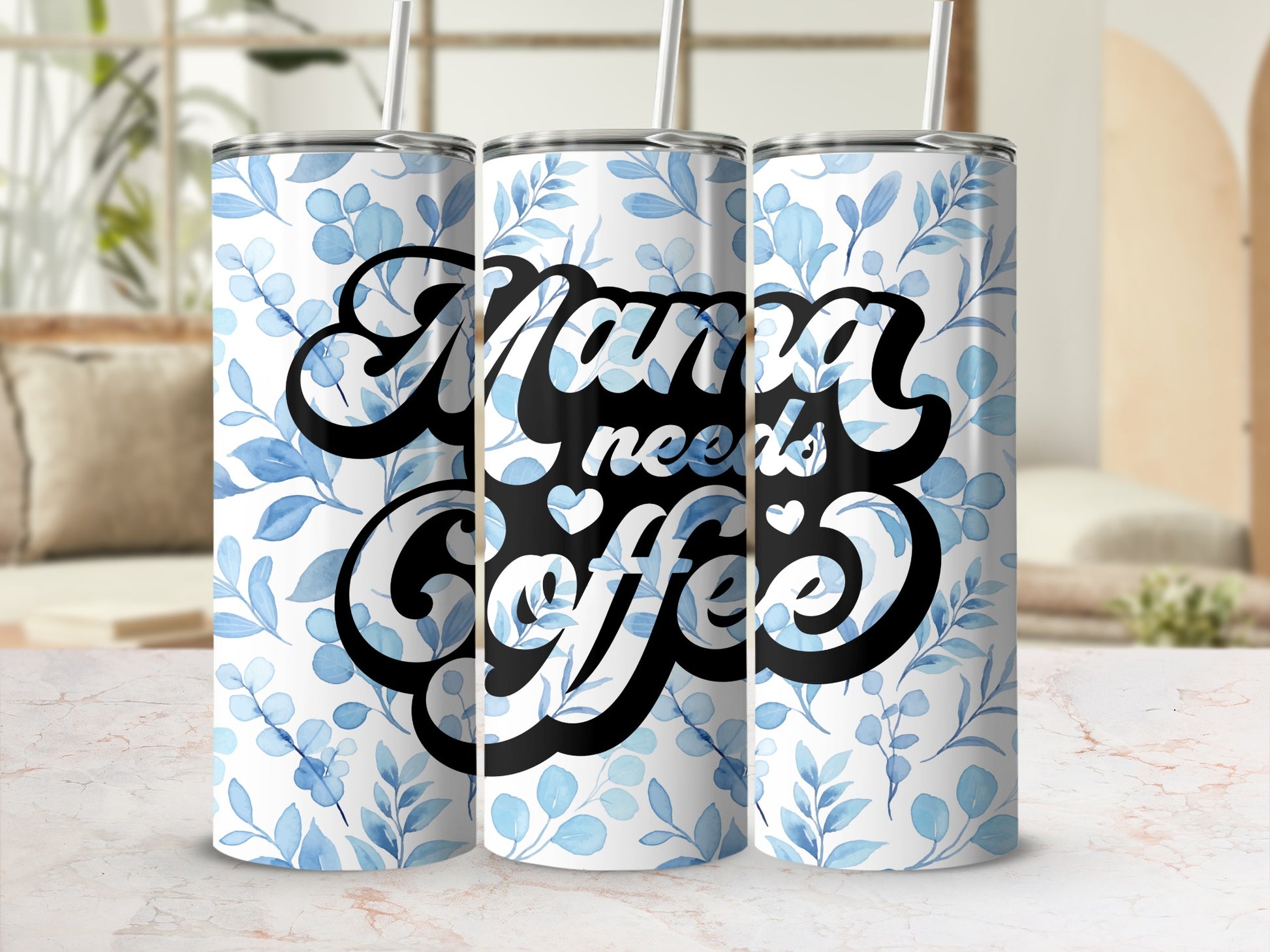 Mama Needs Coffee Floral Design Tumbler Cup Gift