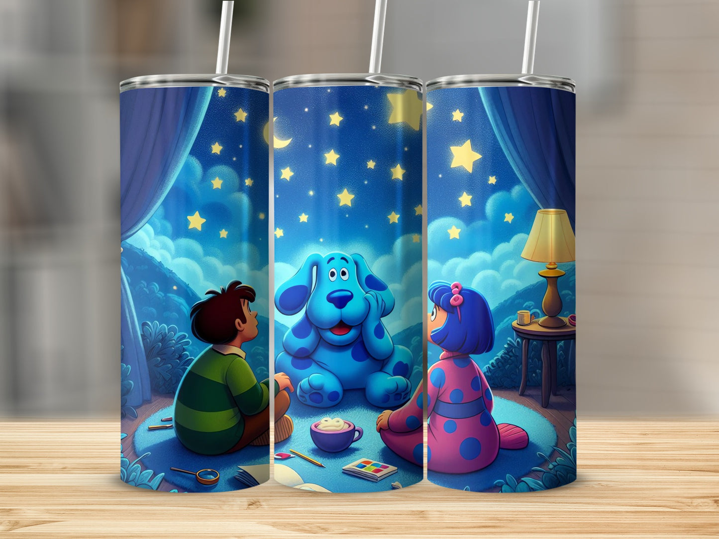 Cute Kids and Dog Under Stars Tumbler