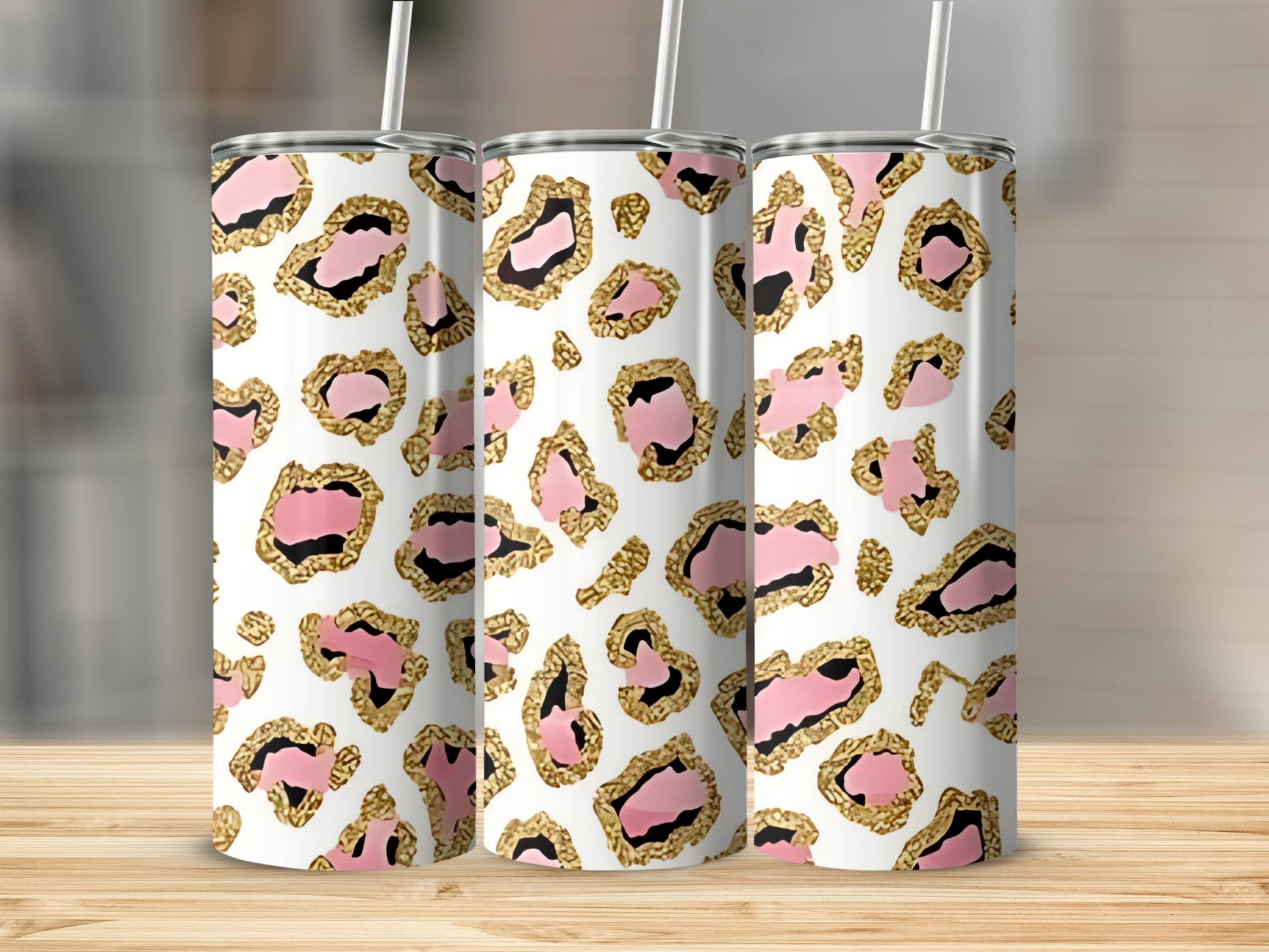 Stylish Pink and Gold Leopard Print Tumbler product