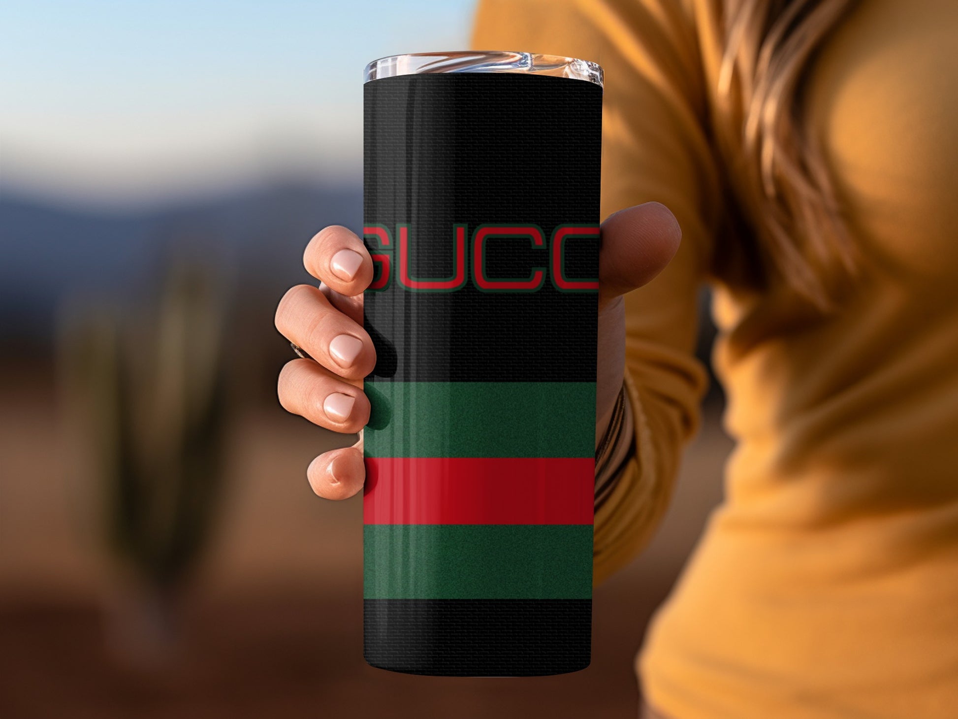 Fashionable Black Red Green Stripe Tumbler Cup