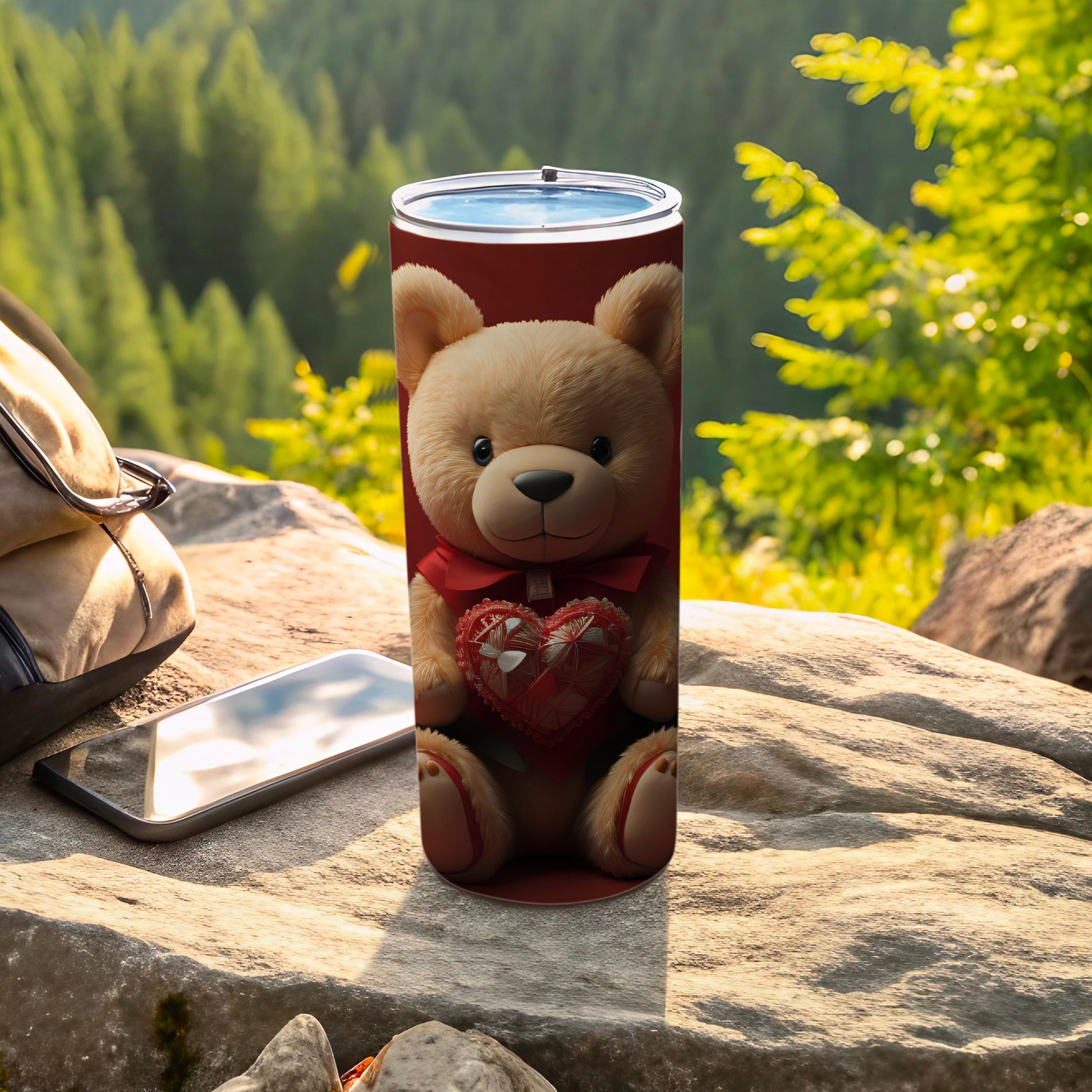 Adorable Teddy Bear with Heart Print Tumbler for Sale