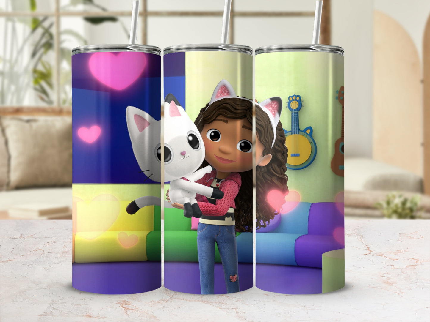 Cute Animated Girl with Cat Hearts Tumbler Drinkware