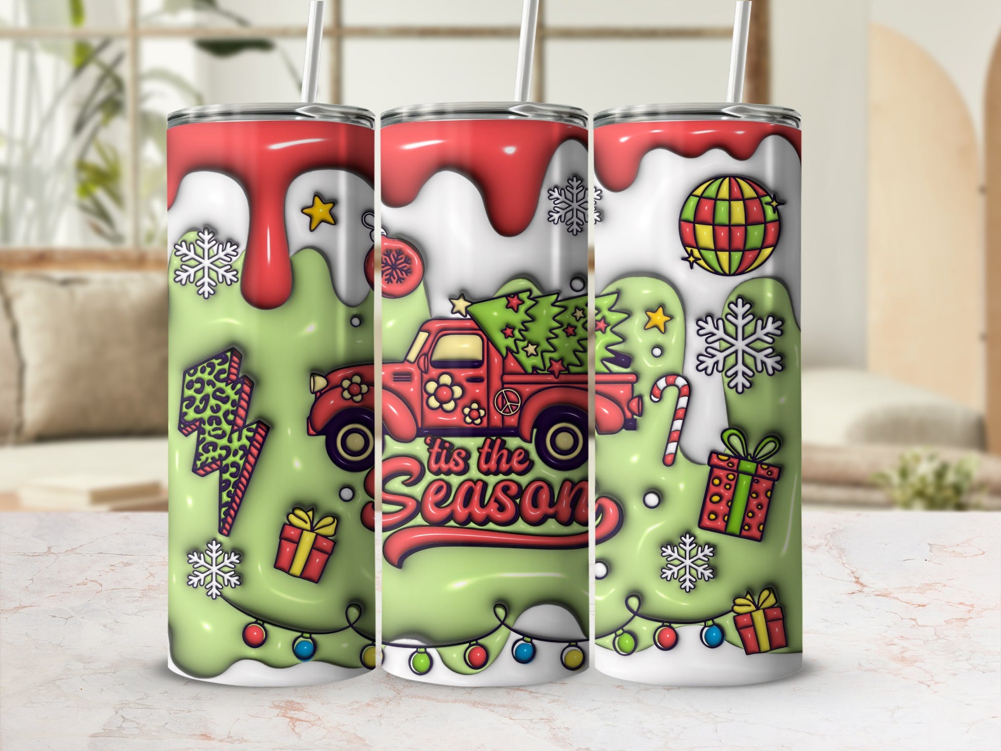 Tis the Season Christmas Truck Holiday Tumbler