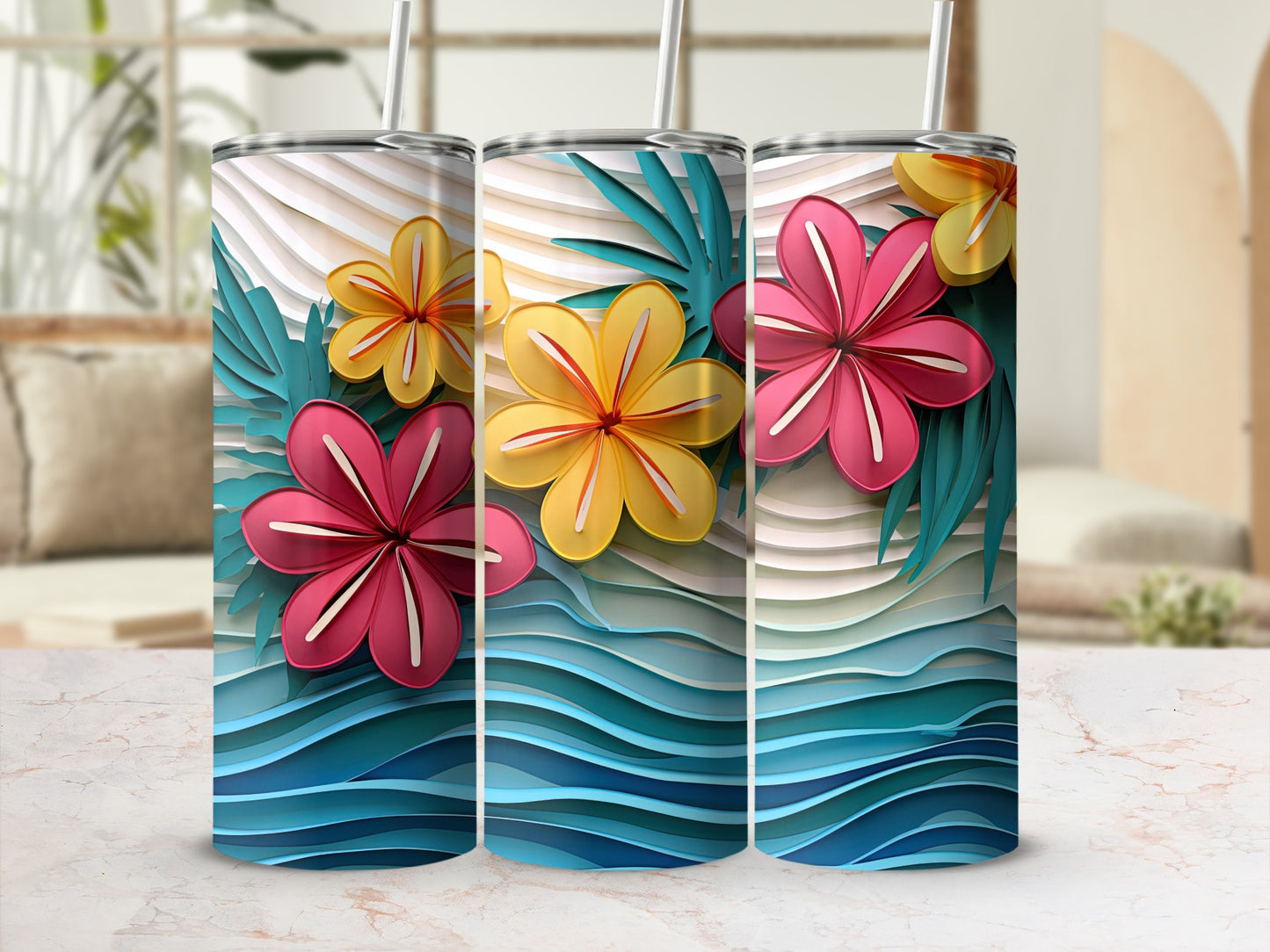 Colorful Floral Tropical Design Stainless Steel Tumblers