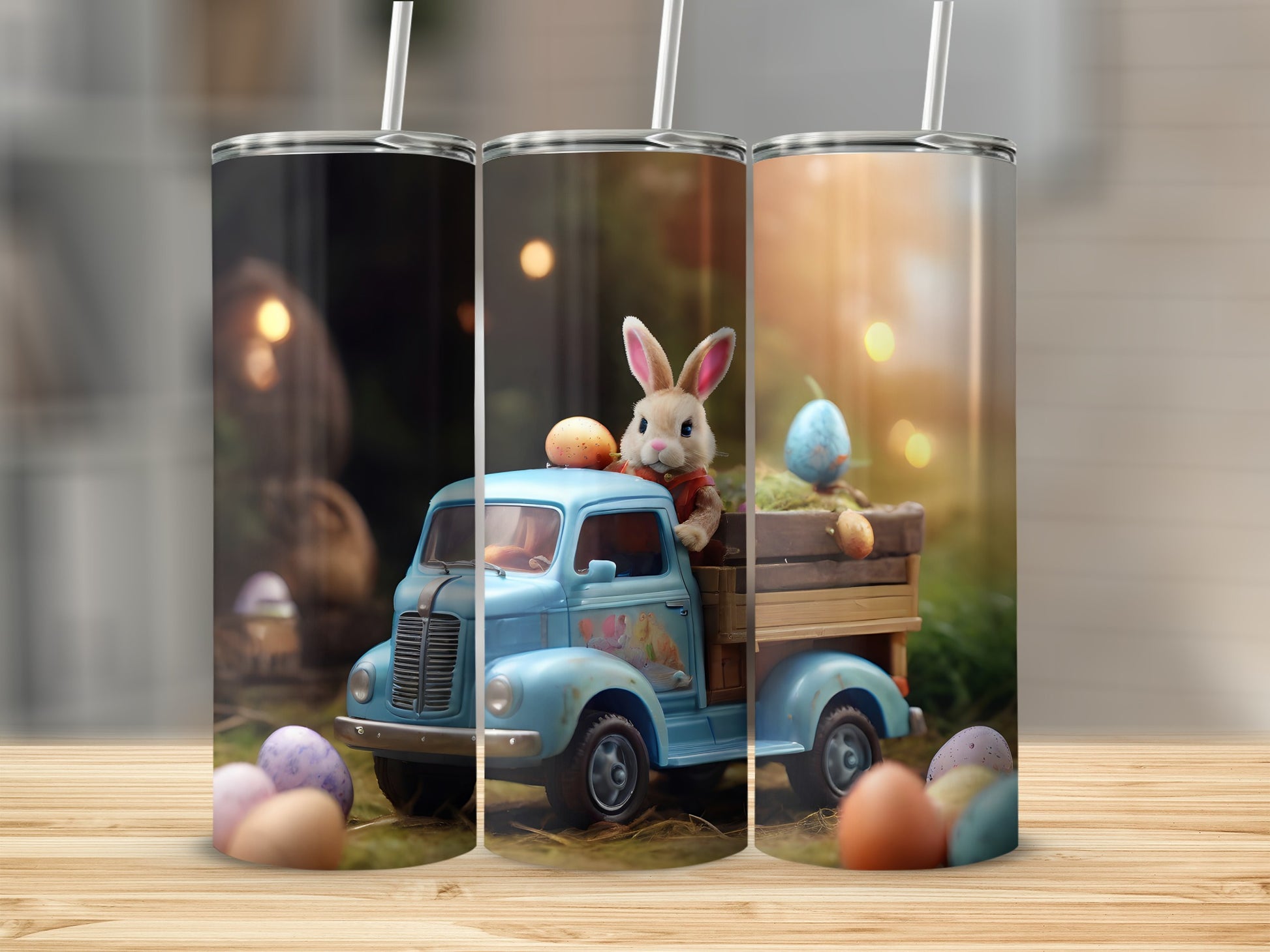Cute Rabbit Blue Pickup Truck Easter Eggs Decor product type