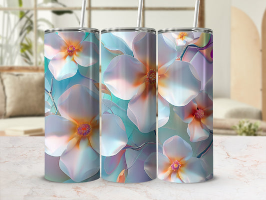 Three tumblers with a pastel floral design.