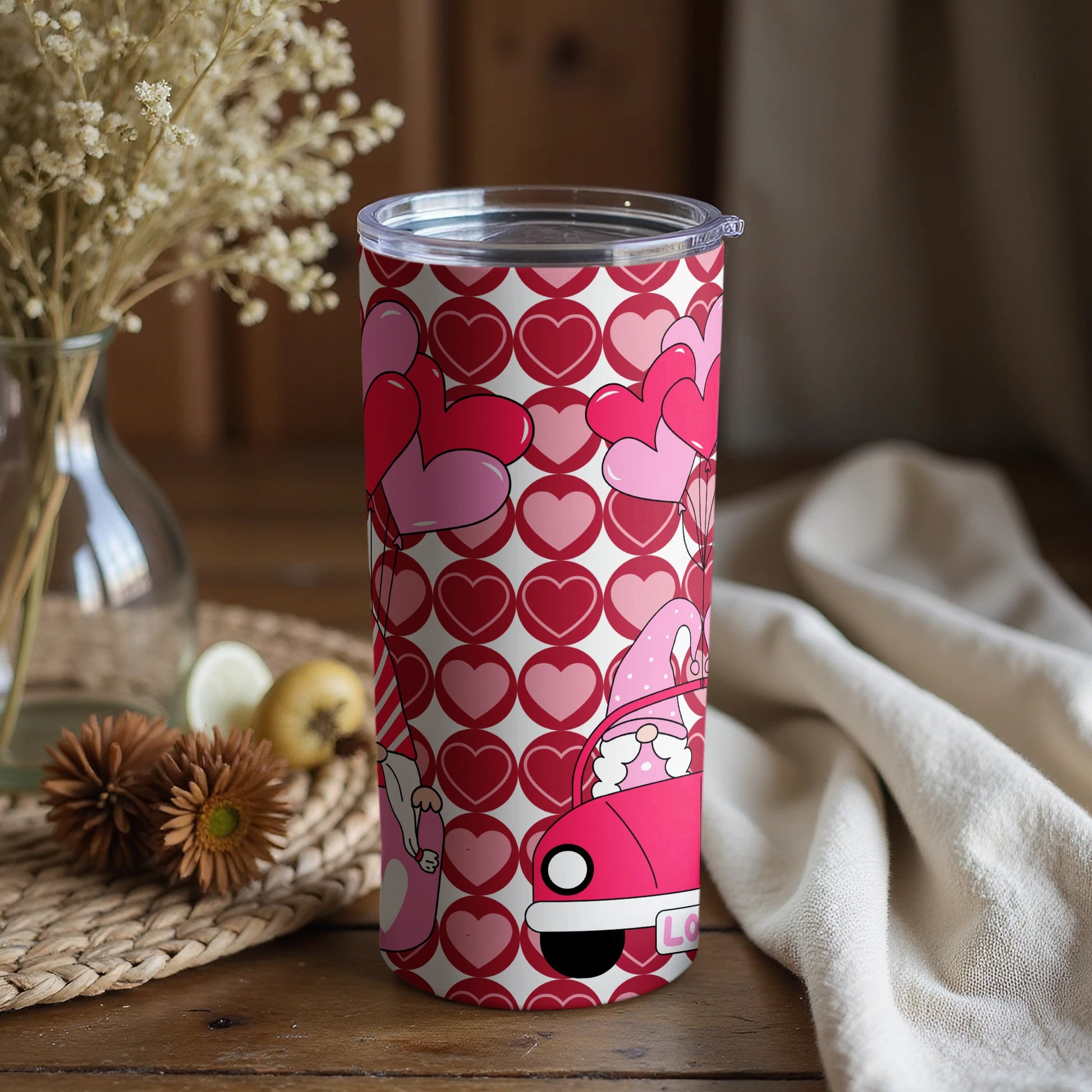 Love-Themed Heart and Car Design Tumbler