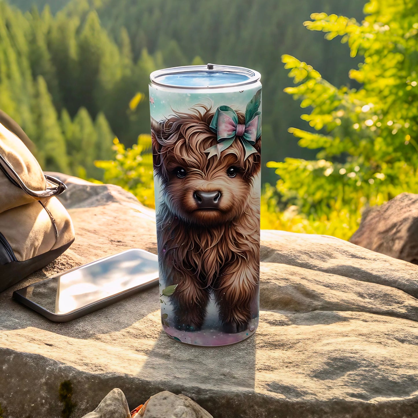 Adorable Highland Cow with Bow Design Tumbler