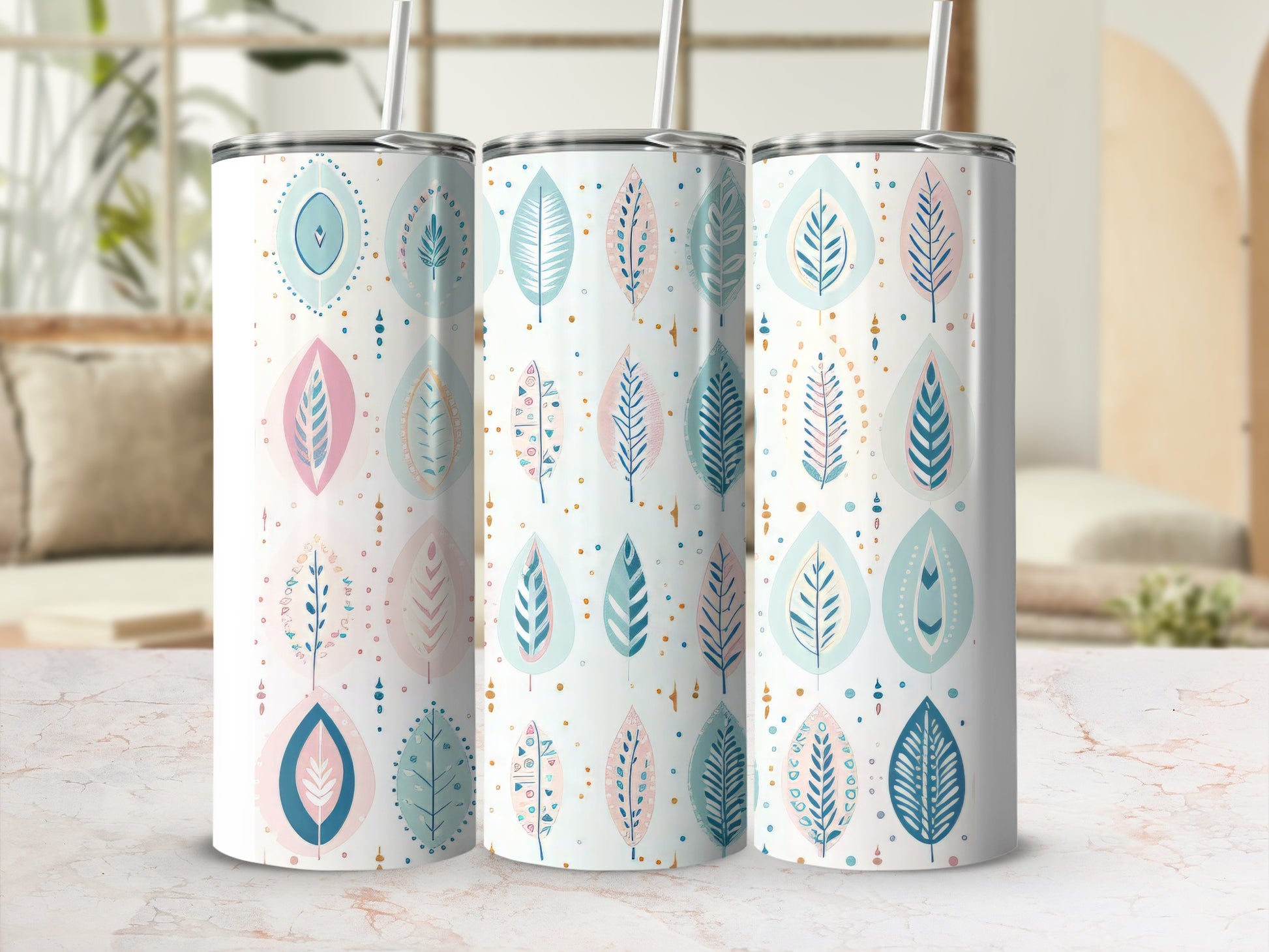 Bohemian Style Leaf Pattern Insulated Tumbler Product