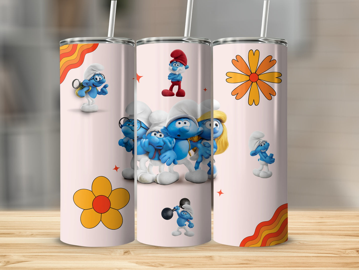 Colorful Cartoon Characters Tumbler with Floral Designs