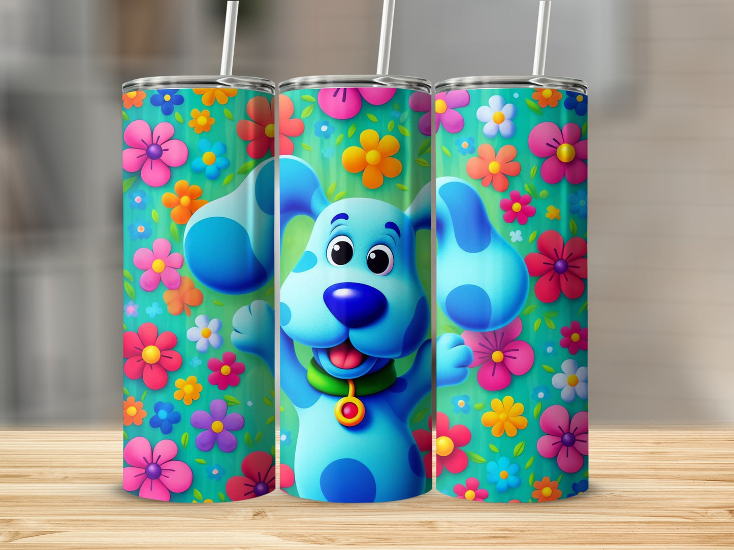 Colorful Floral Dog Design Insulated Tumbler Product