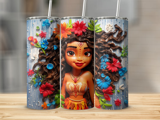 Vibrant Tropical Princess Tumbler with Lid and Straw