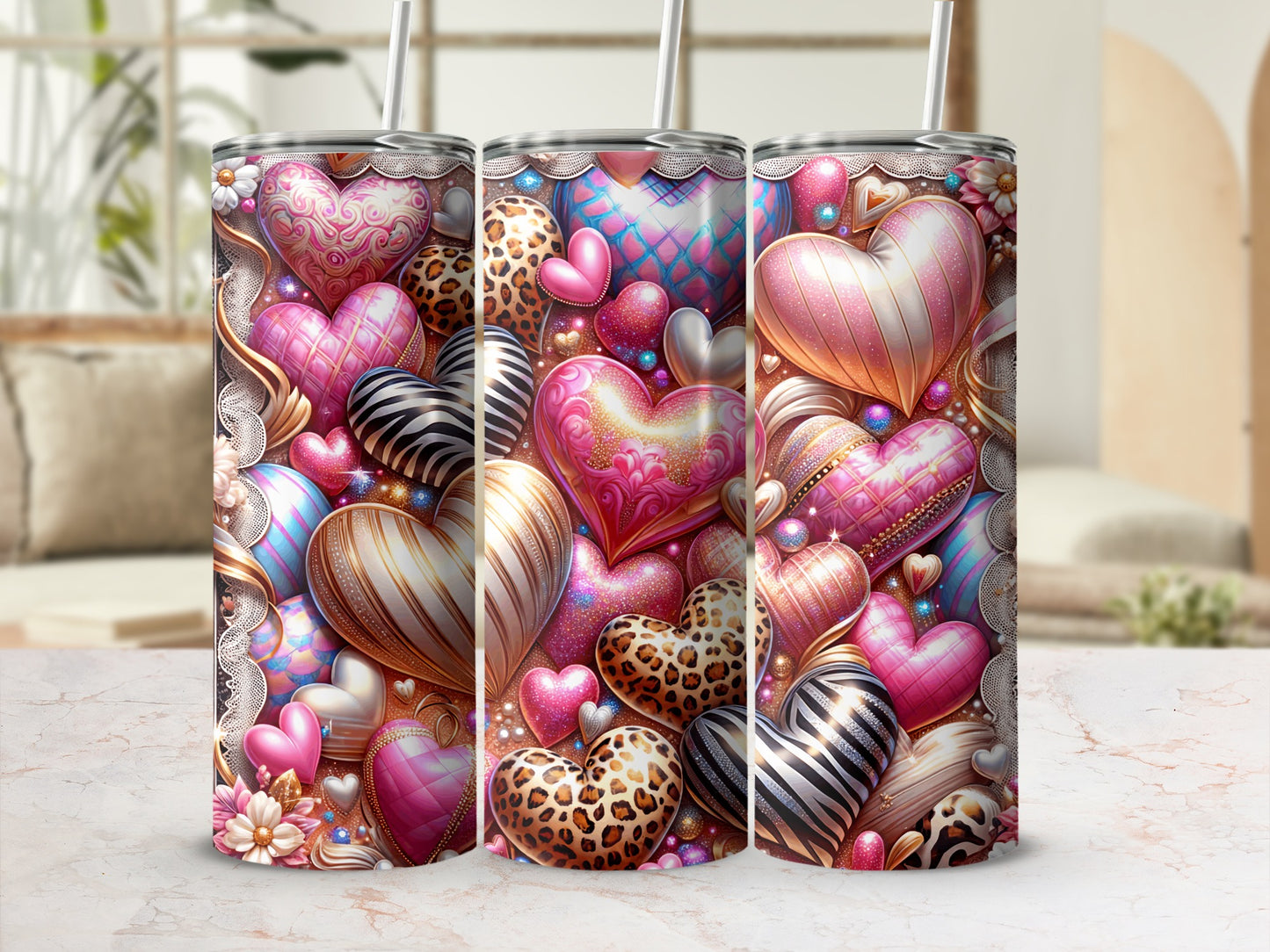 Sparkling Hearts Leopard Zebra Pattern Design product type