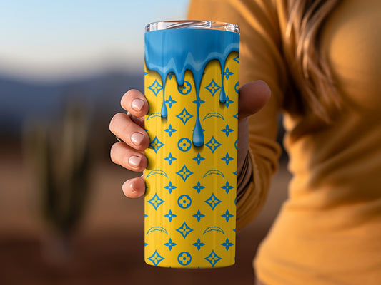 Blue Drip Chargers Logos Yellow Background Design Tumblers