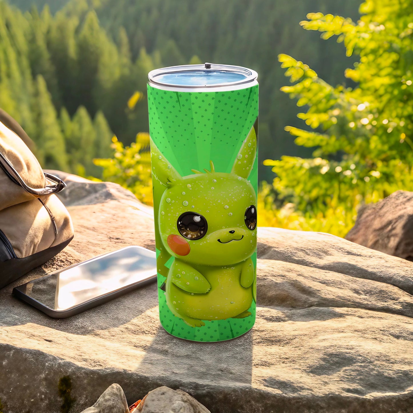 Cute Green Character Design Tumbler for Outdoor Use
