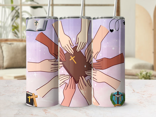 Hands Holding Cross Art Design Insulated Tumbler