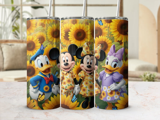 Sunflower-Themed Donald Mickey Daisy Insulated Tumbler