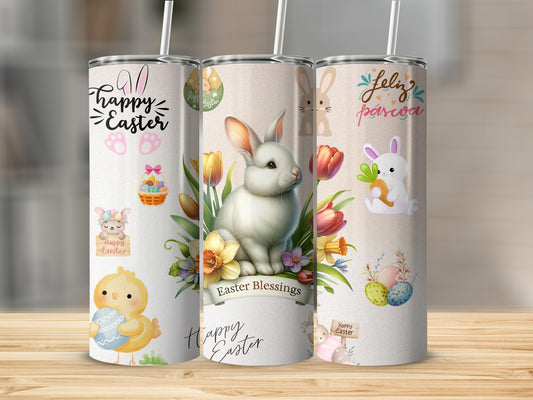 Happy Easter Tumblers with Bunny and Floral Designs