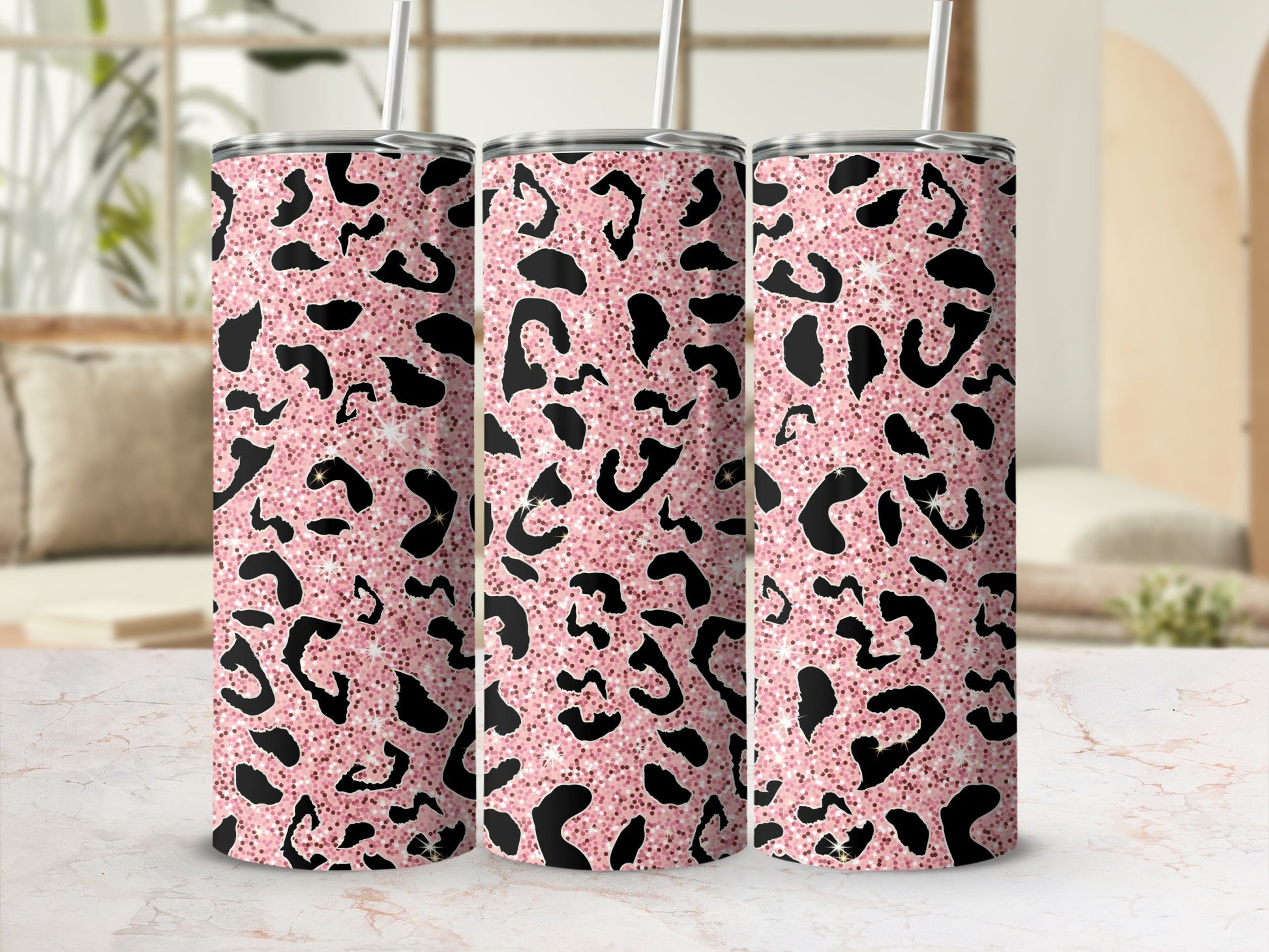 Pink Leopard Print Sparkling Tumbler 20 oz Drinkware