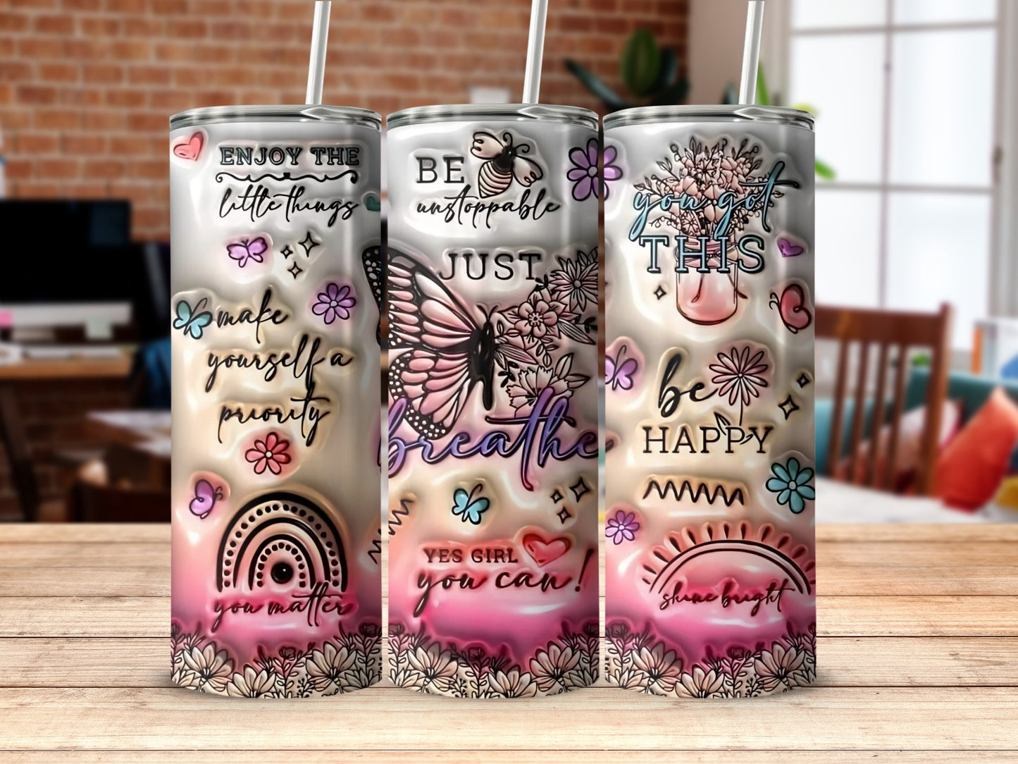 Inspirational Floral and Butterfly Tumbler Design