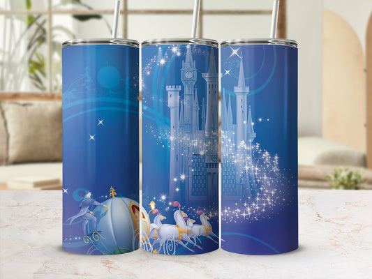 Enchanted Castle Scene Blue Tumbler with Straw